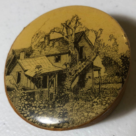 Barrel Bung (Wooden Cork for a Barrel) Art, Depicting Old Farm House, Nice Vintage 1981 Collectible