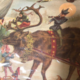 Evergreen, Boy on Rocking Horse, Santa in Fireplace, and Reindeer with Sleigh, Vintage Wrapping Paper,