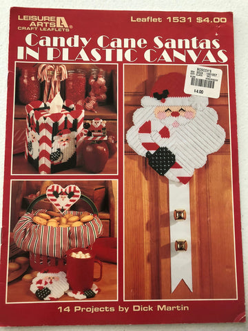 Leisure Arts Candy Cane Santa's in Plastic Canvas Leaflet 1531 Vintage 1994 Dick Martin 14 Projects 