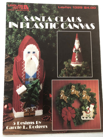 Leisure Arts Santa Clause in Plastic Canvas Vintage 1991 by Carole L Rodgers, 5 Designs, Leaflet 1329