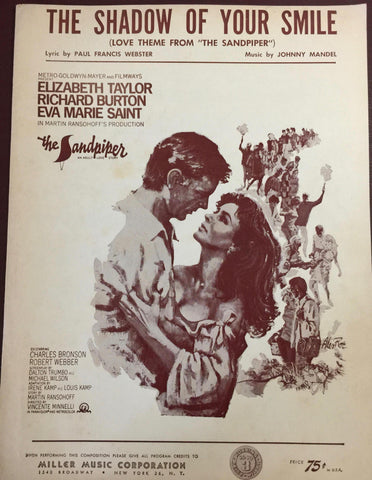 Vintage, 1965, The Shadow of Your Smile, Love Theme from " the Sandpiper"Sheet Music, Music by Johnny Mandel Lyrics by Paul Francis Webster*