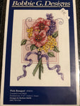 Bobbie G. Designs, Set of 3, Counted Cross Stitch Patterns Includes 3 Bouquet patterns Peach, Blue, and Pink
