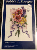 Bobbie G. Designs, Set of 3, Counted Cross Stitch Patterns Includes 3 Bouquet patterns Peach, Blue, and Pink