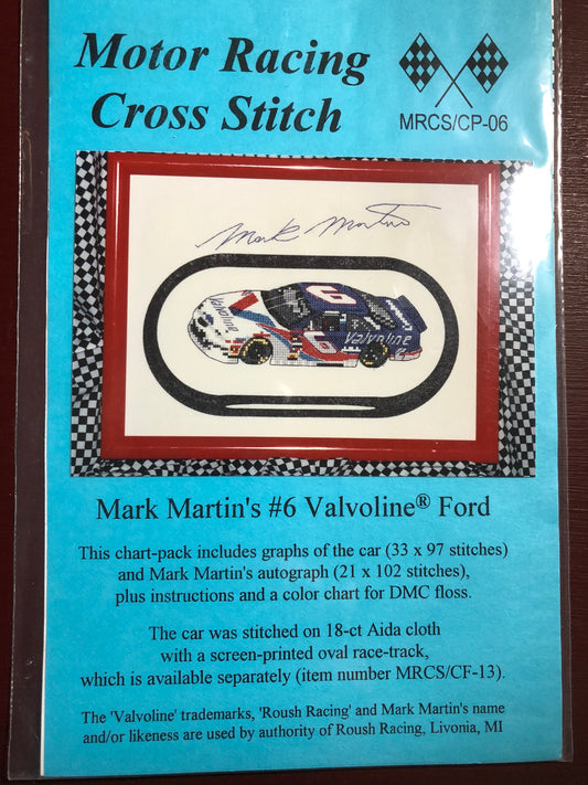 Number 6, Mark Martin's, Valvoline, Ford, Vintage Motor Racing Cross Stitch Chart