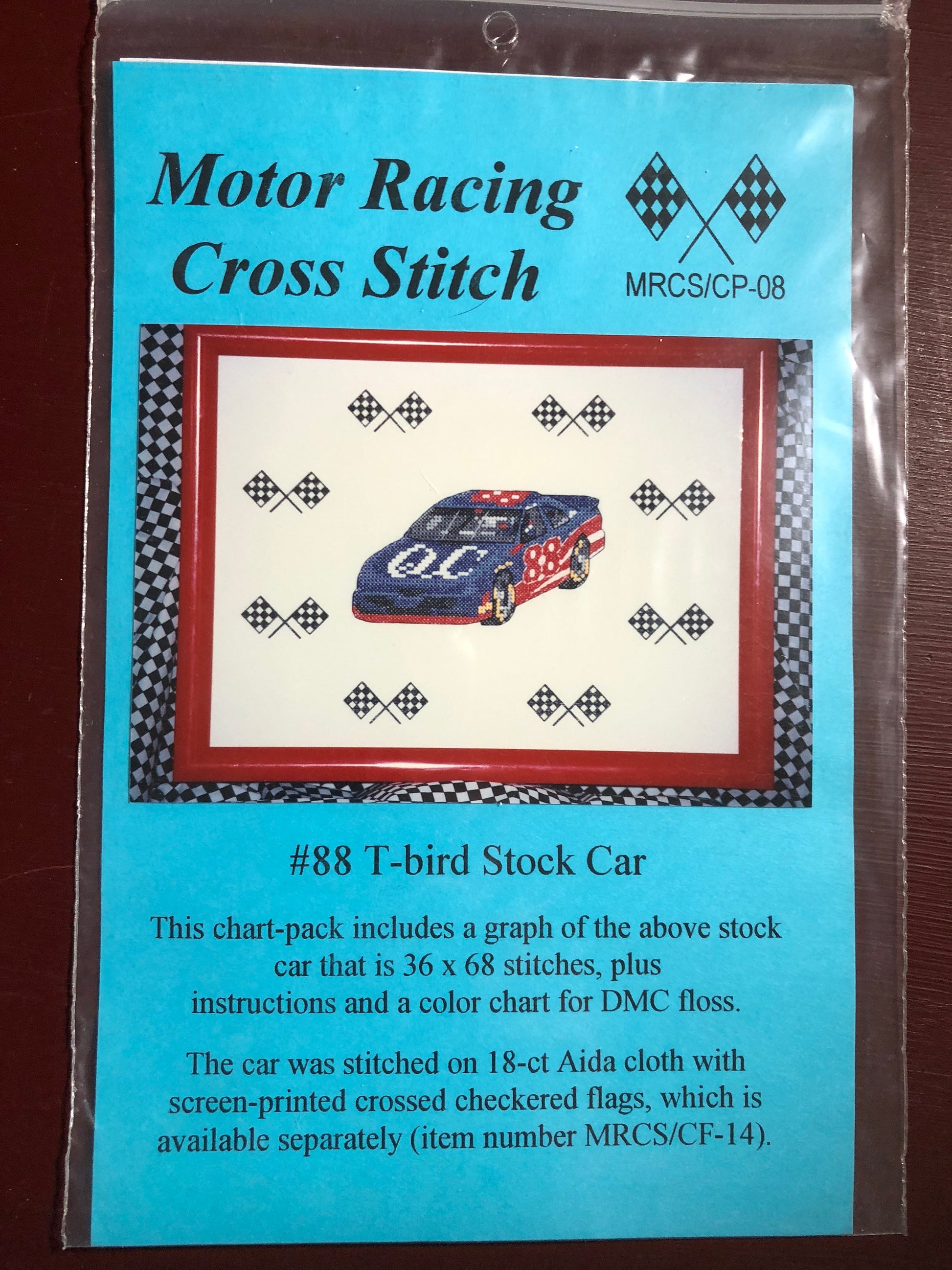 Number 88, T-Bird Stock Car, Vintage Motor Racing Cross Stitch Chart