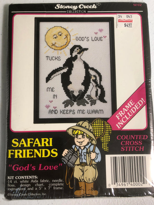 Stoney creek Collection Safari Friends Gods Love Counted Cross Stitch Kit, Frame Included