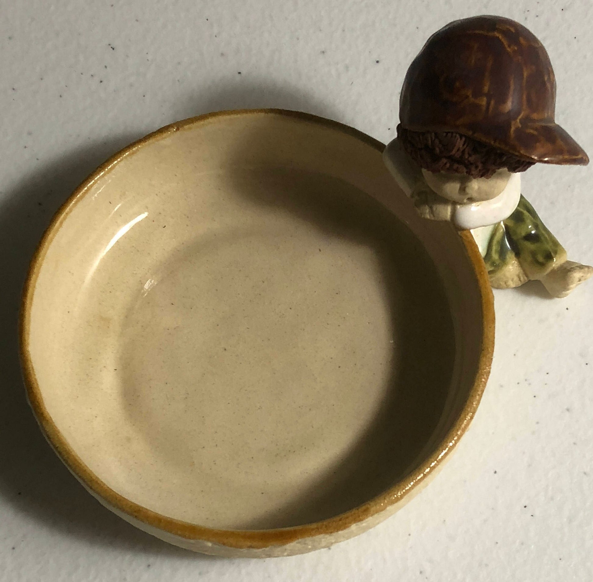 Small Cute Little Long Hair Boy wearing a Ball Cap, Vintage Collectible Ceramic Jewelry Dish