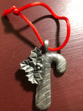 Pewter Candy Cane with Holly Ornament