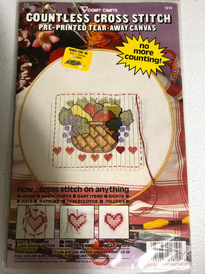 Vogart Crafts, Countless Cross Stitch, Fruit Basket, Pre-Printed Tear-Away Canvas