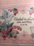 From the Heart, Pair of Doves, Wedding Record, Vintage 1990, Designed by Peggy Lee Toole, Stamped, counted cross stitch kit