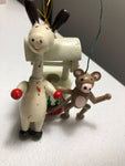 Wooden Ornaments Vintage Set of Three Monkey, Wishing Well, Horse