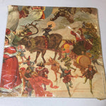 Evergreen, Boy on Rocking Horse, Santa in Fireplace, and Reindeer with Sleigh, Vintage Wrapping Paper,