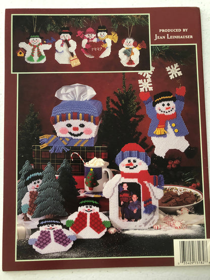 American School, of Needlework, Snowmen, In 7 Mesh Canvas, by Darla j Fanton, Vintage 1997, plastic canvas, booklet 3182