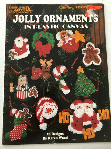 Leisure Arts Jolly Ornaments in Plastic Canvas Vintage 1996 by Karen Wood, 24 Designs, Leaflet 1660