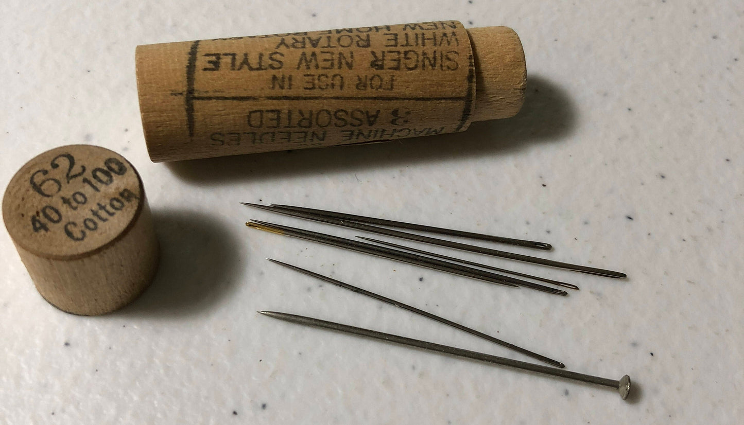 Vintage Wooden Machine Needle Tube with 7 needles for use in Singer new Style White Rotary