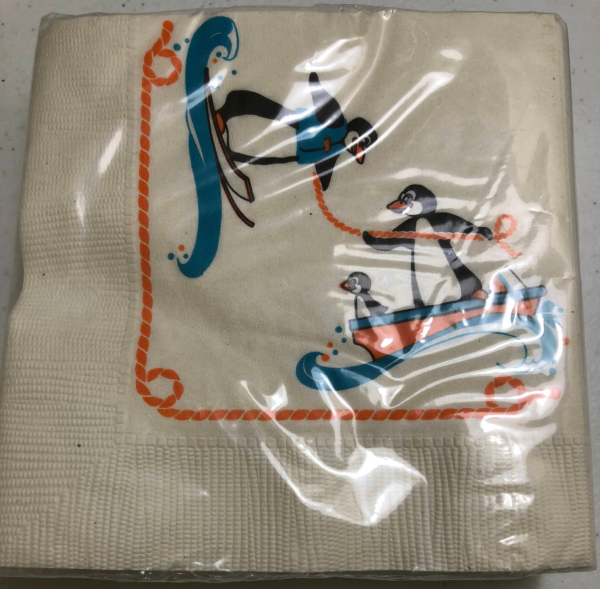 Avon, Penguin Party Napkins, Vintage paper napkins, pack of 25, sealed in package inside decorative box