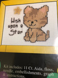 Mini Kidstitch, Wish Upon a Star, The Design Connection, Counted Cross Stitch Kit, 11 Count aida and Floss included, fits 3 by 5 inch frame