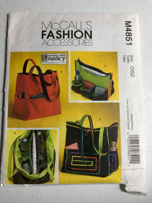McCalls, Fashion Accessories, M4651 Sewing with Nancy Pattern Tote Bag Collection (uncut pattern)