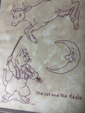 Lakadaisies Hand-Did Folk Art The Cat & The Fiddle, Redwork Pattern Transfer