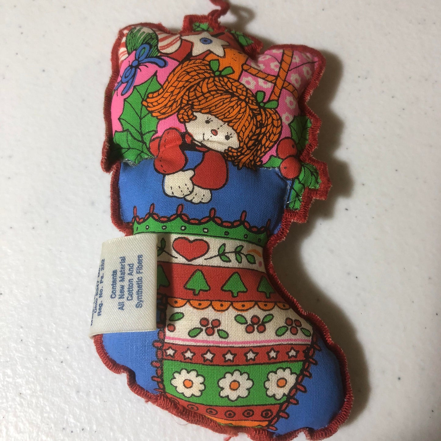 Hallmark, Stocking with Rag Doll and Toys, Vintage, Plush Fabric, Ornament