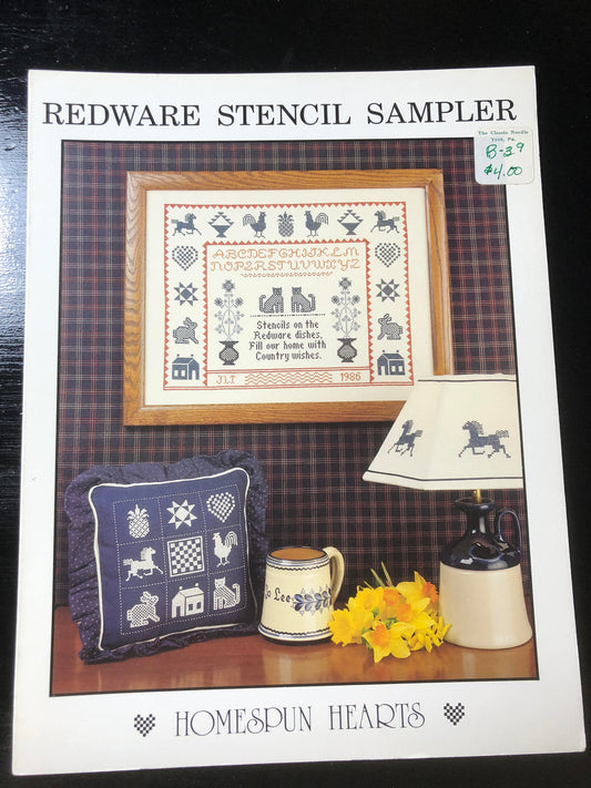 Homespun Hearts, Redware Stencil Sampler, Vintage, 1987, Counted Cross Stitch Pattern Book