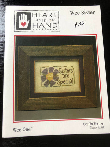 Heart in Hand Wee Sister, Counted Cross Stitch Pattern Design Size 4 by 2.5 inches