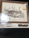 Paragon Needlecraft, The Railroad Depot, Etching in Floss Kit, includes 8 by 10 Frame and Floss, Vintage 1980, Counted Cross Stitch Kit