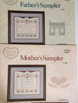 Mother's Sampler, and Father's Sampler Cross My Heart Vintage Set of Two Counted Cross Stitch Design Booklets