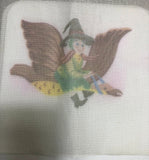 Witch on Bird Printed Canvas for Needlepoint