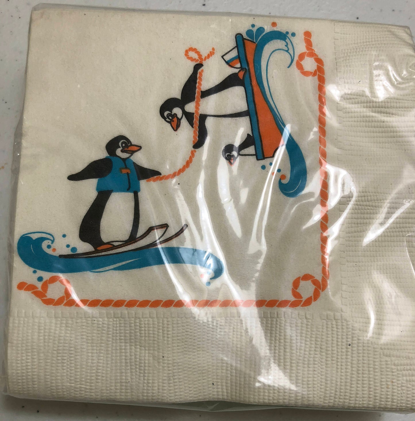 Avon, Penguin Party Napkins, Vintage paper napkins, pack of 25, sealed in package inside decorative box