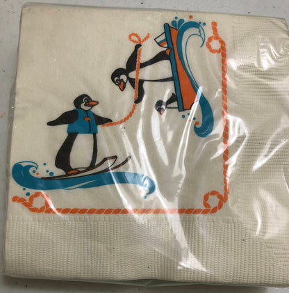 Avon, Penguin Party Napkins, Vintage paper napkins, pack of 25, sealed in package inside decorative box