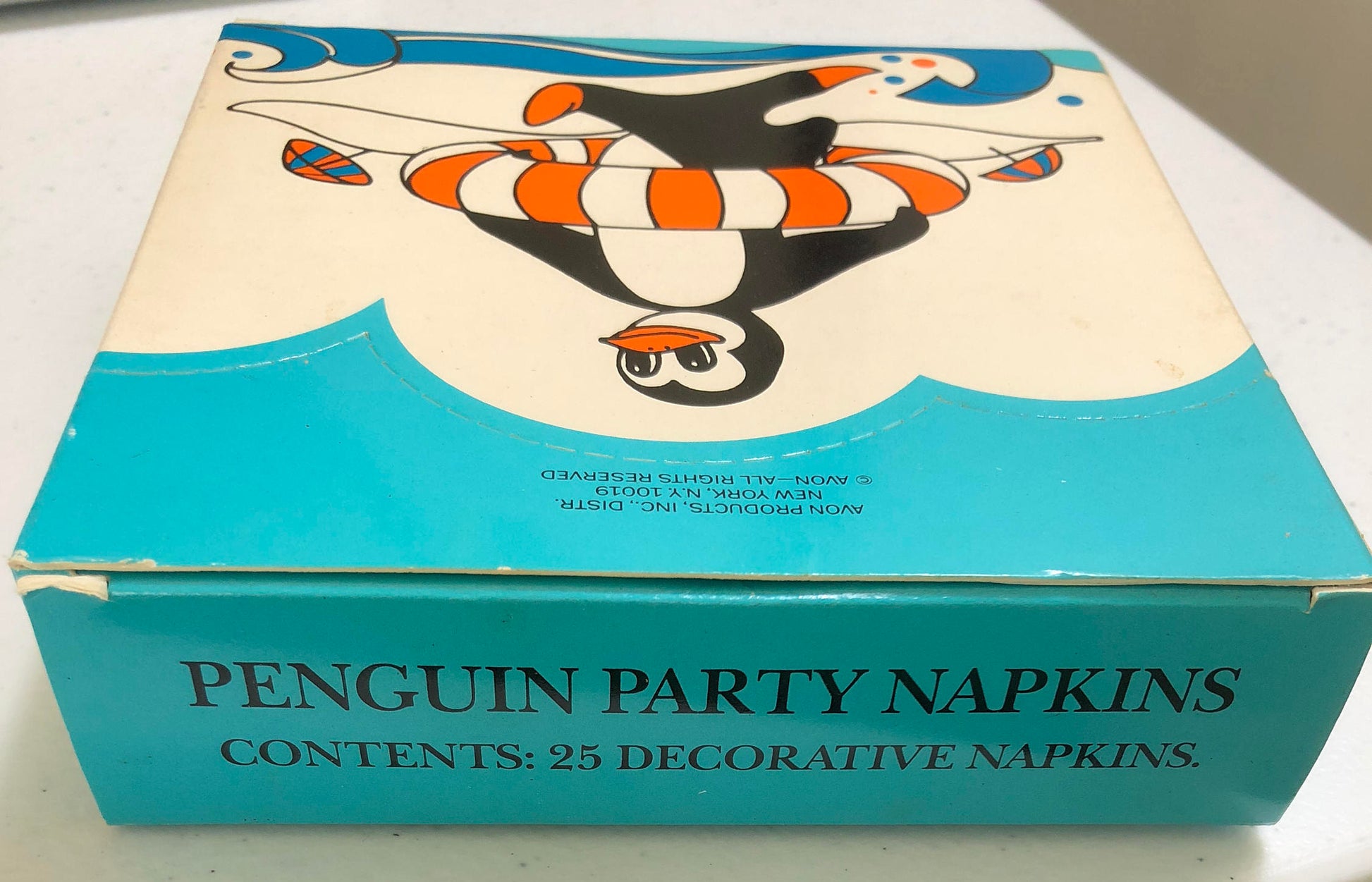 Avon, Penguin Party Napkins, Vintage paper napkins, pack of 25, sealed in package inside decorative box