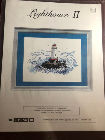 S.P. INK, Lighthouse !!, Sakonnet, Ri, Lighthouse on, Little Comorant Island, Vintage 1999 Counted Cross Stitch Pattern, 168w by 107h