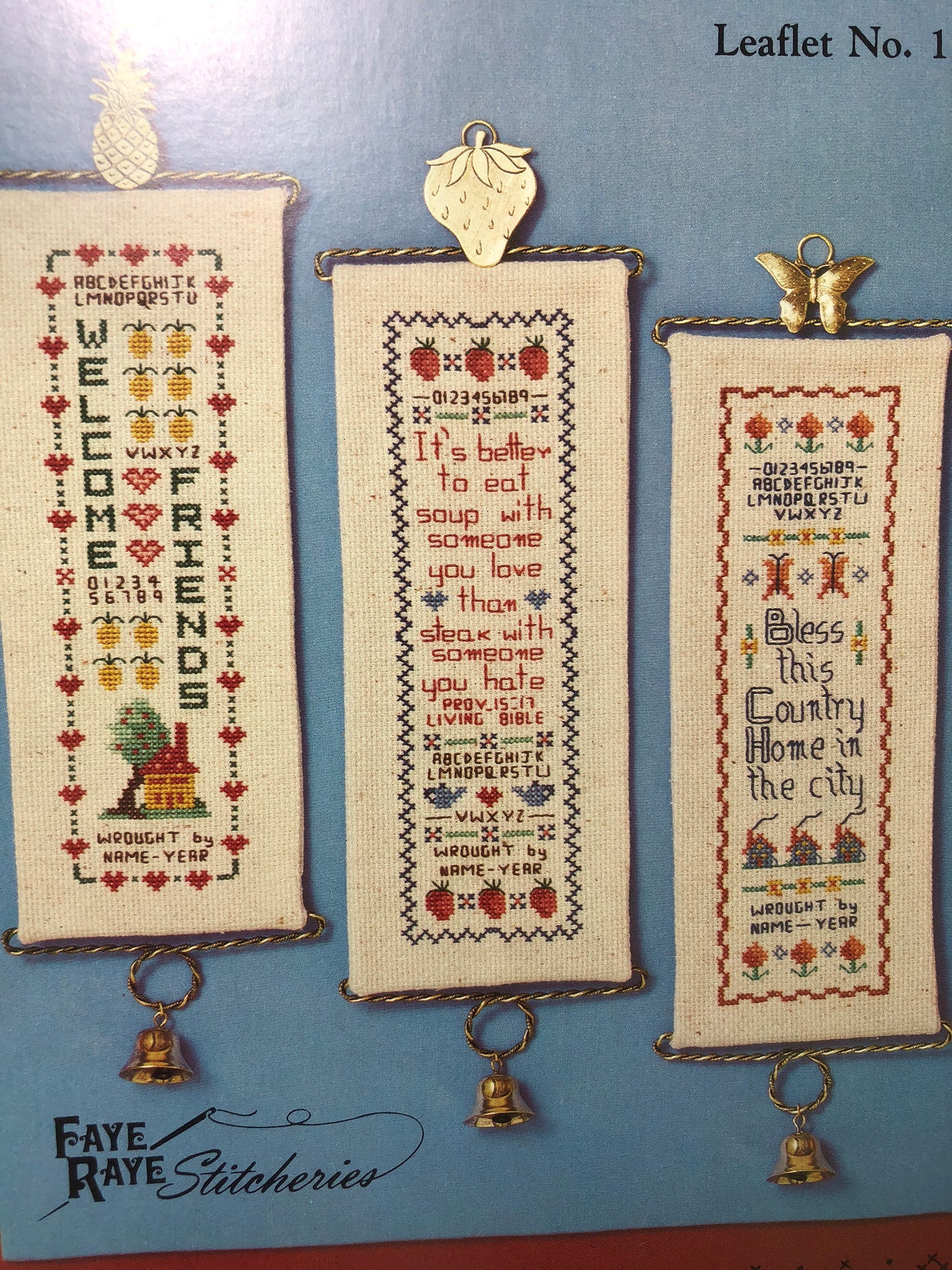 Faye Raye Stitcheries, Country Bell Pull Samplers, Leaflet No 12, Vintage 1984, Counted, Cross Stitch Pattern