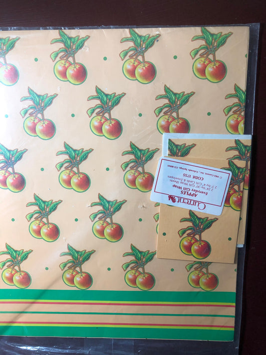 Current, APPLES, Everyday Gift Wrap, Vintage Collectible 1982, Includes 2, 24 by 30 inch wraps and 2 3 by 4 inch gift cards with envelopes