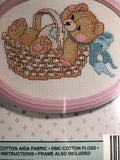 Janlynn, Precious Bears, Be Merry All, Vintage 1992, Counted, Cross Stitch Kit, with Frame Included, Finished Size, 4.5 by 3.5 inches