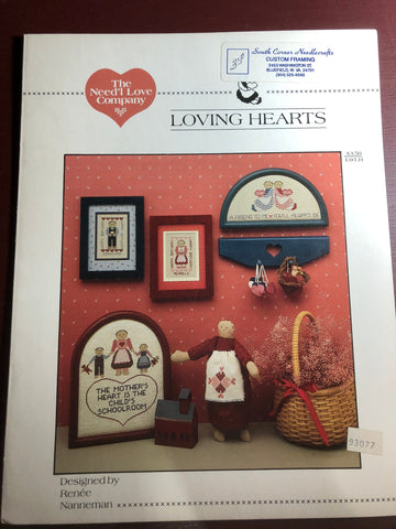 The Need'l Love Company, Loving Hearts, Designed by, Renee Nanneman, Vintage 1986, Counted Cross Stitch, Pattern Book