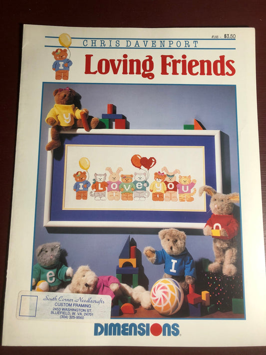 Dimensions, Loving Friends, Chris Davenport, #183, Vintage 1990, Counted Cross Stitch, Pattern Book