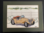 Antique Automobile, Vintage, Completed, Counted, Cross Stitch, Project, 15 by 11.5 inches