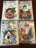 Set of 4 Curly Q's Cross Stitch on Perforated Plastic, Bird House, Rooster, Eagle Christmas Bear