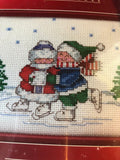 Designs for the Needle, Choice of 3, Ice Skaters, or Santa Peeking, or Teddy Bear in Window, Vintage 1998, Cross Stitch Kits*
