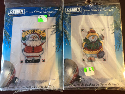 Design Works Crafts, SAnta and Snowman, Cross Stitch Greetings, Set of 2 Cross Stitch Card Kits
