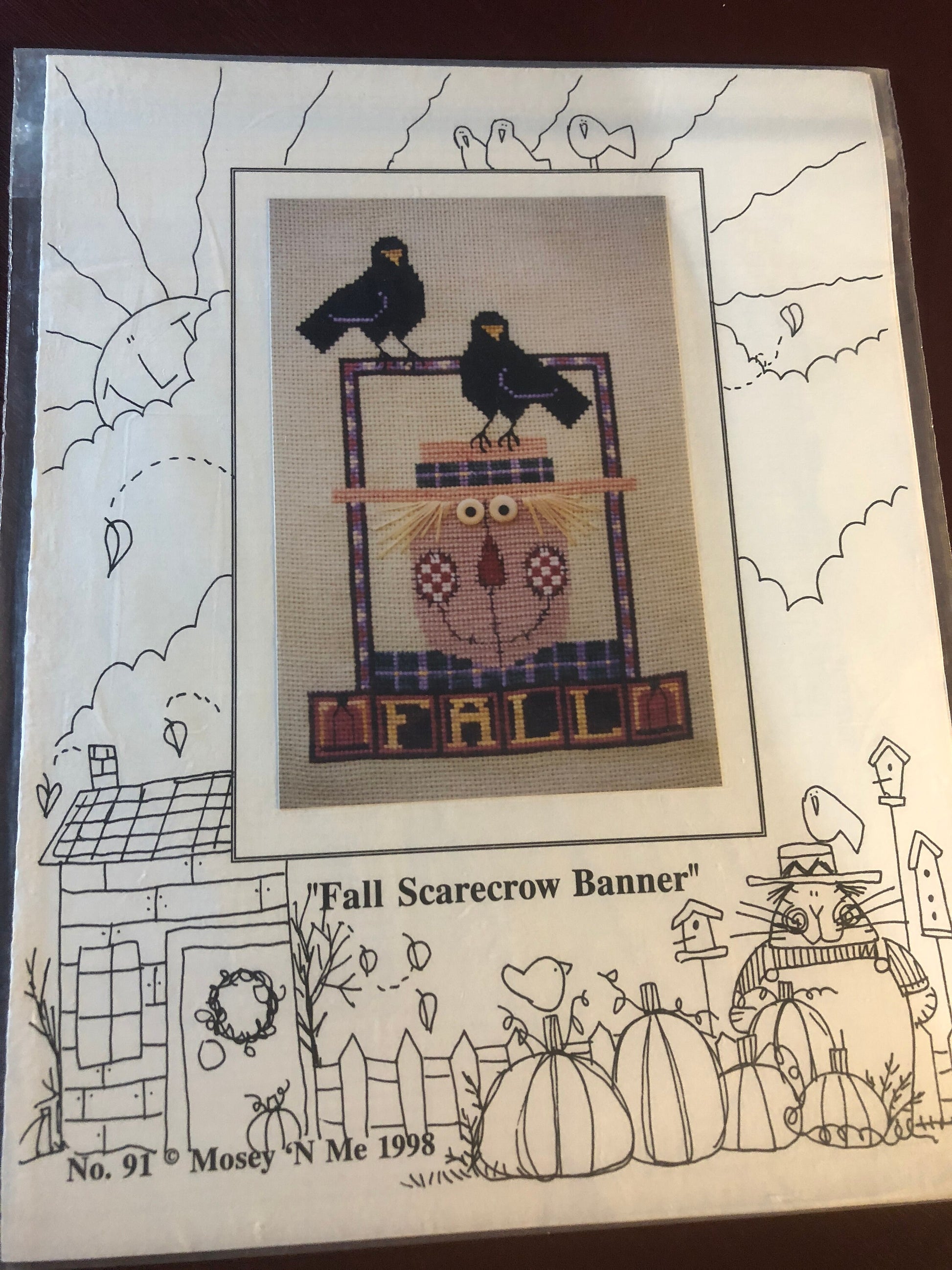 Mosey N' Me, Fall Scarecrow Banner, Vintage 1998, Counted, Cross Stitch Pattern, Stitch Count 79 by 112