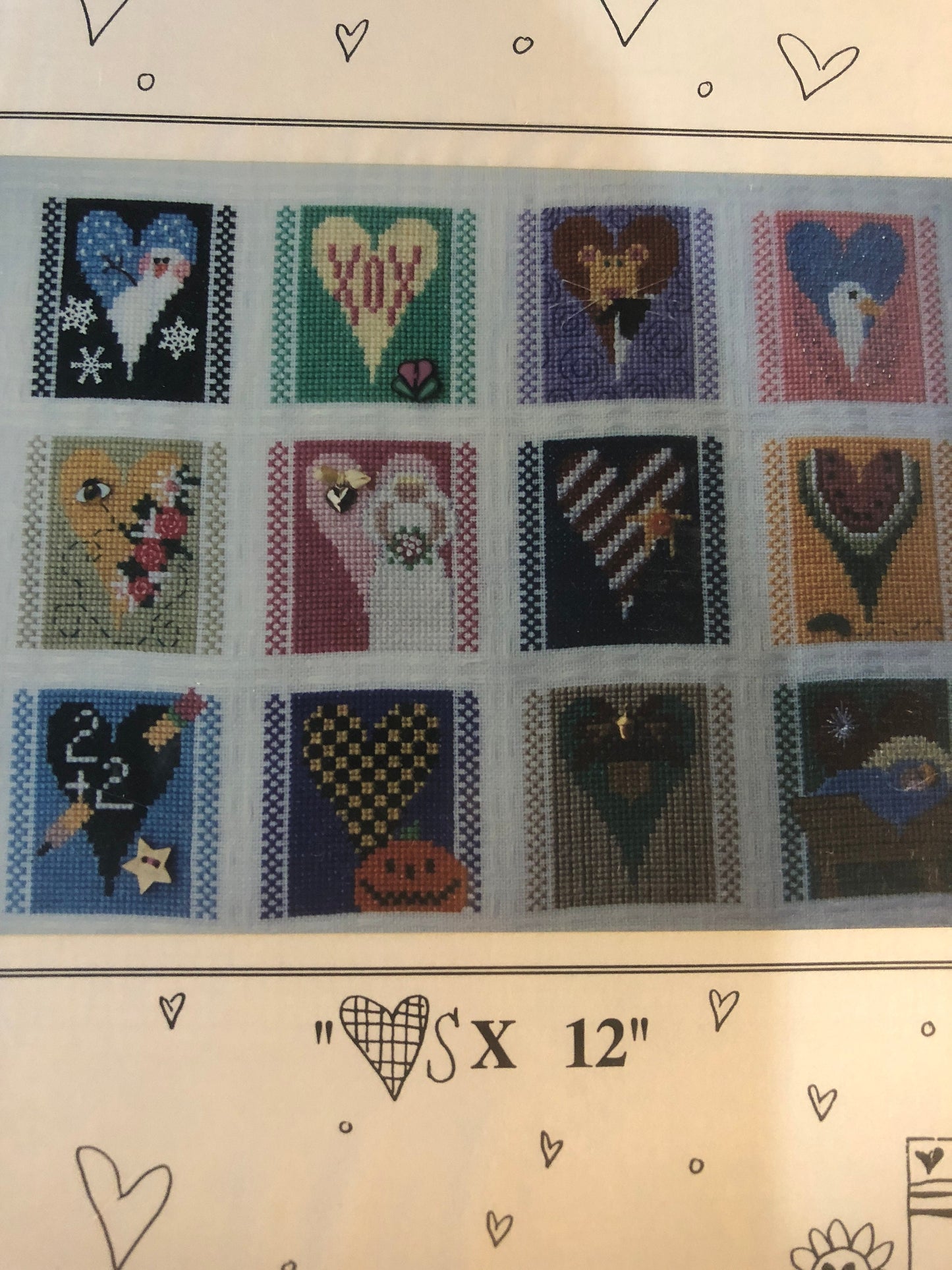 Mosey N' Me, Heart's X 12, Vintage 2000, Cross Stitch Pattern, Stitch Count 153 by 114