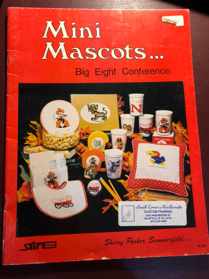 Sabra, Mini Mascots, Big Eight Conference, Sherry Parker Summerfield, Vintage 1982, Counted Cross Stitch Pattern Book
