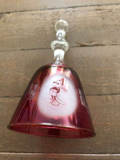 Disney 1986 Micky Mouse Red Glass Bell Vintage Collectible Disney Collectible