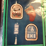 Kayann's Kreations, Winter Scenes in Hardinger, Vintage 1993, Counted Cross Stitch Patterns, Piece of Blue Fabric Included