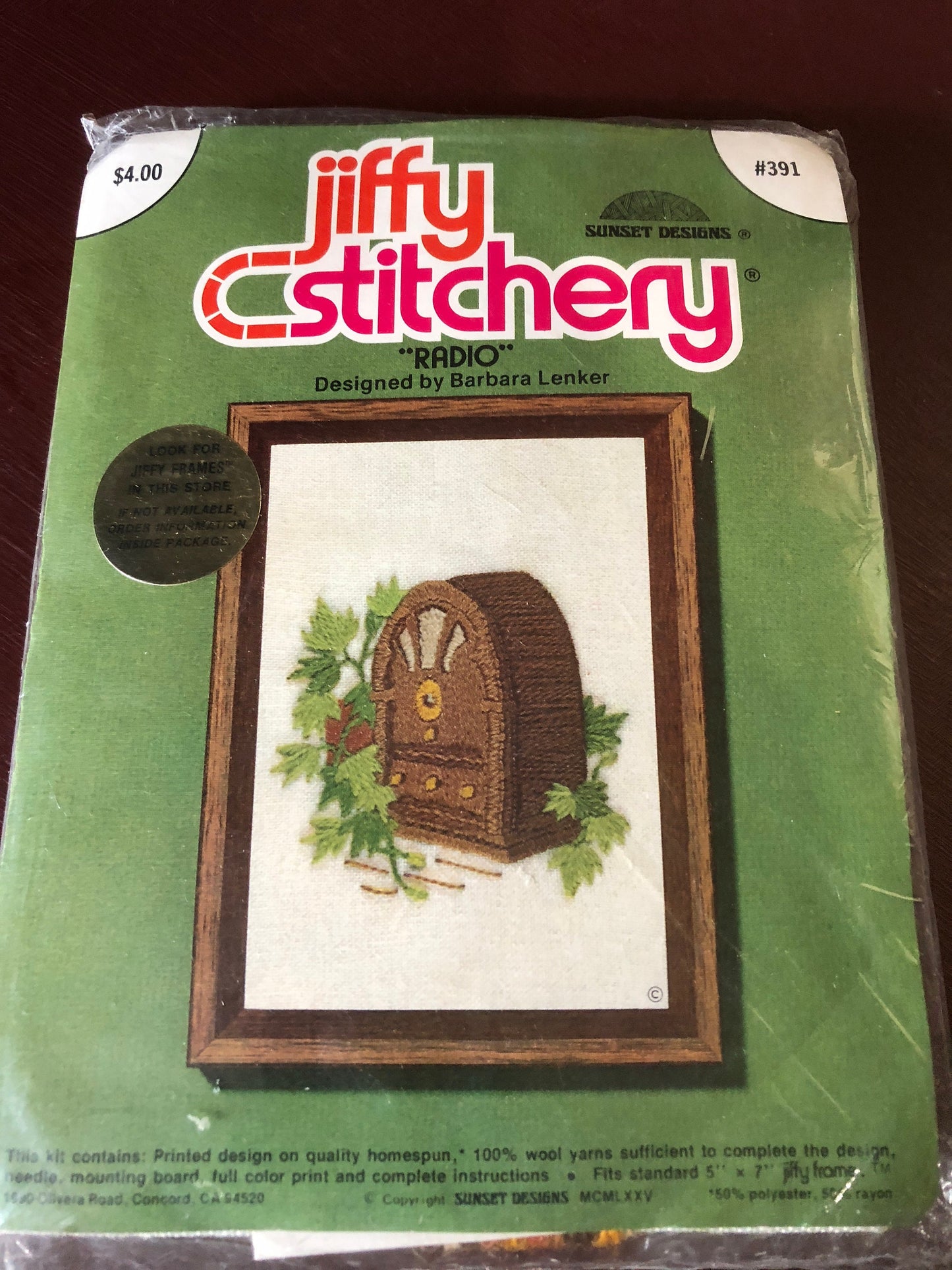 Jiffy Stitchery, Set of 2, Radio and Gramophone, Vintage 1990, Crewel Kits, 5 by 7 inches