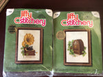 Jiffy Stitchery, Set of 2, Radio and Gramophone, Vintage 1990, Crewel Kits, 5 by 7 inches