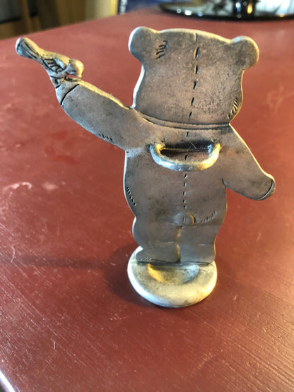 Bear Holding Bird, Vintage Collectible 1984, Pewter toothbrush Holder, Bottom marked, 1984 Seagull Pewter, Canada, ETAIN ZINN